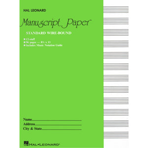 Manuscript Paper - Standard Wire-Bound (w/ Music Notation Guide) (Green Cover) for sale in Waukegan, IL - Family Piano Co